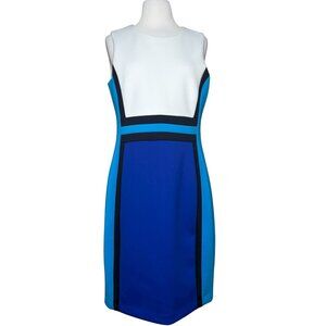 Calvin Klein Womens Sheath Dress Blue White Color Block Scuba Size 12